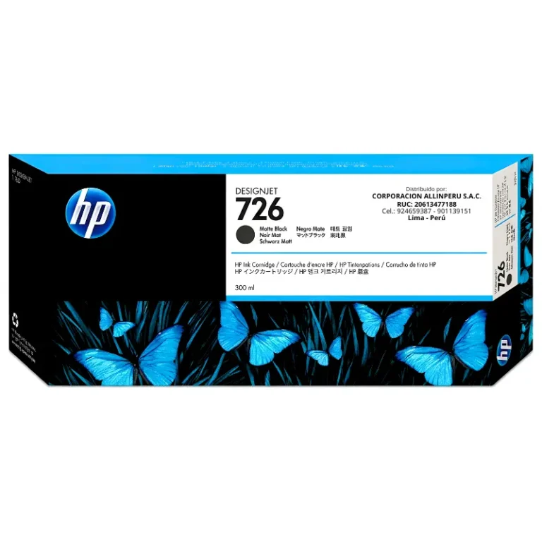Tinta HP 726 CH575A negro mate 300ml original vista frontal