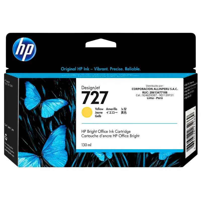 Tinta HP 727 Amarillo 130ml B3P21A Foto de tinta HP 727 amarillo 130ml código B3P21A original