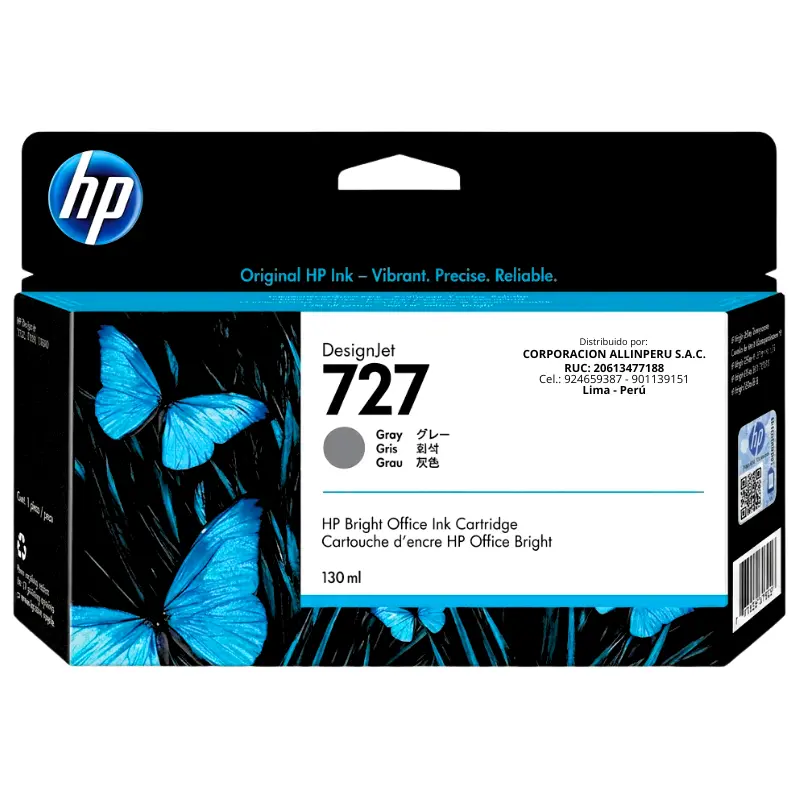 Tinta HP 727 Gris 130ml B3P24A Foto de tinta HP 727 gris 130ml código B3P24A original