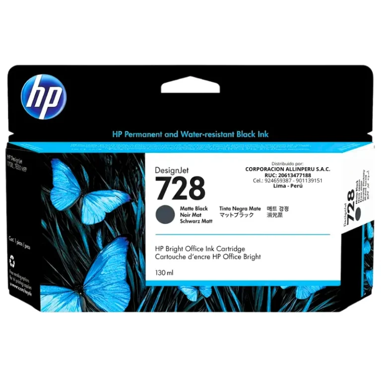 Foto de tinta HP 728 negro mate 3WX25A 130ml original
