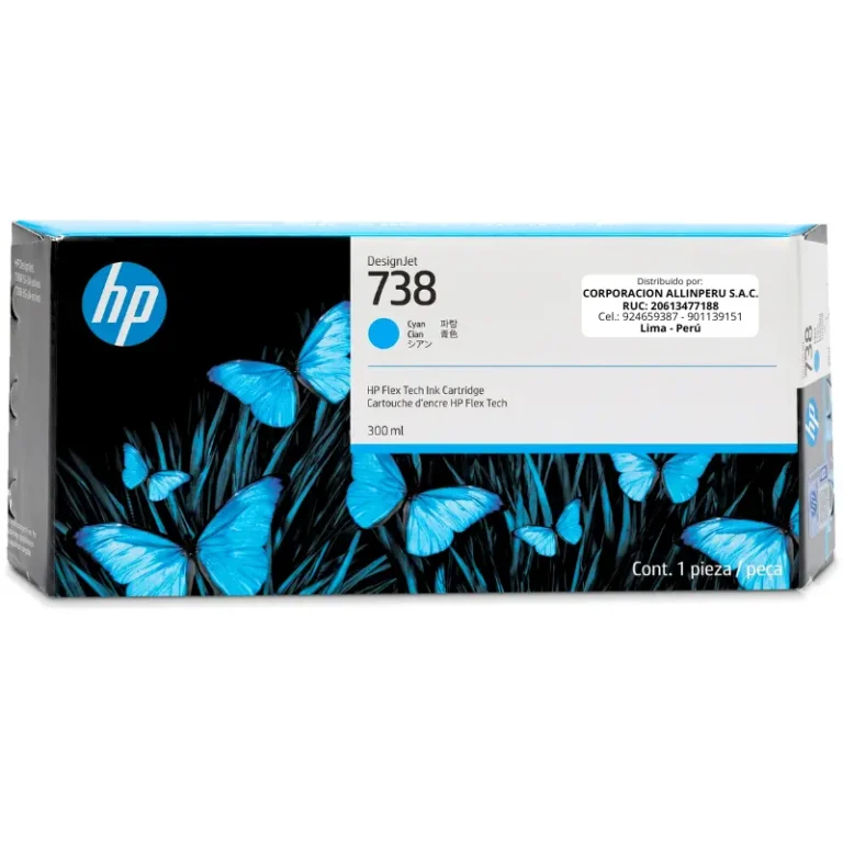 Tinta HP 738 Cyan 676M6A 300ml para DesignJet T850 T950 - vista frontal