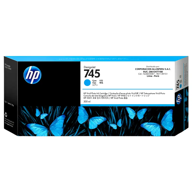 Tinta HP 745 Cyan 300ml F9K03A Tinta HP 745 Cyan 300ml F9K03A original sellada