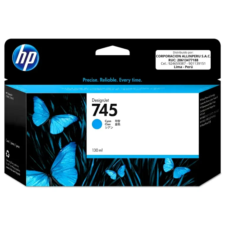 Tinta HP 745 F9J97A Cyan 130ml original vista frontal