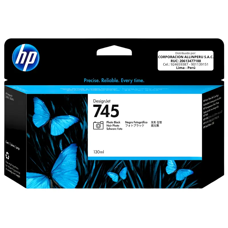 Tinta HP 745 F9J98A Photo Black 130ml original vista frontal