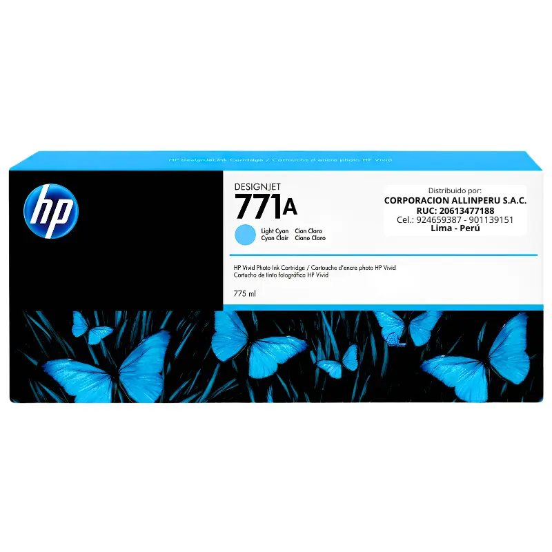 Tinta HP 771A B6Y20A Cian Claro 775ml Original Foto de tinta HP 771A B6Y20A cian claro 775ml original