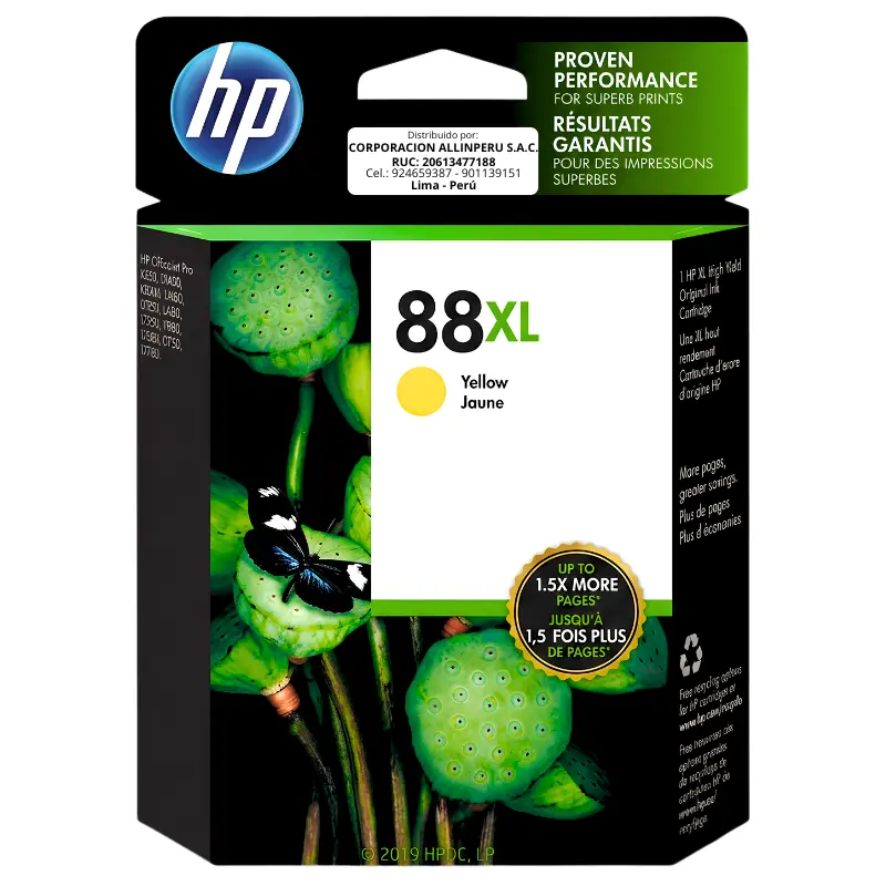 Foto de tinta hp 88xl amarillo C9393AL cartucho original de frente