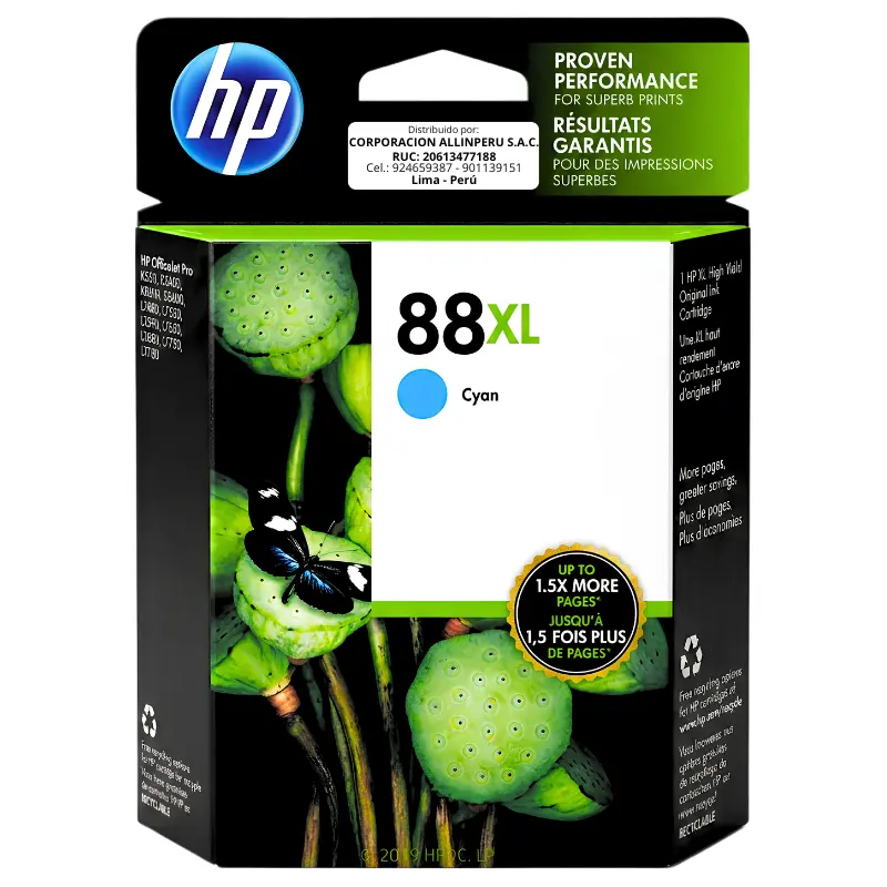 Foto de tinta hp 88xl cyan C9391AL cartucho original de frente