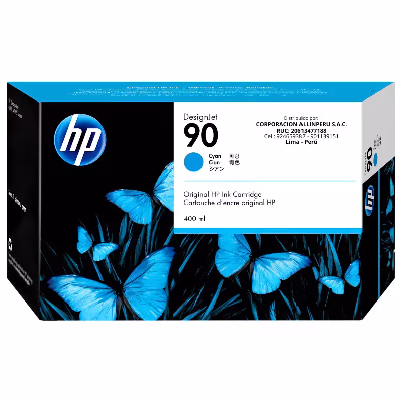 Foto de tinta HP 90 cyan C5061A cartucho frontal 400ml