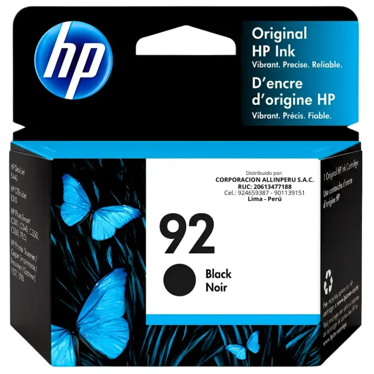 Tinta HP 92 Negro C9362WL original, vista frontal del cartucho