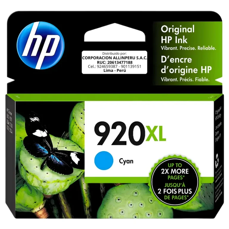Tinta HP 920XL CD972AL cian cartucho original frontal