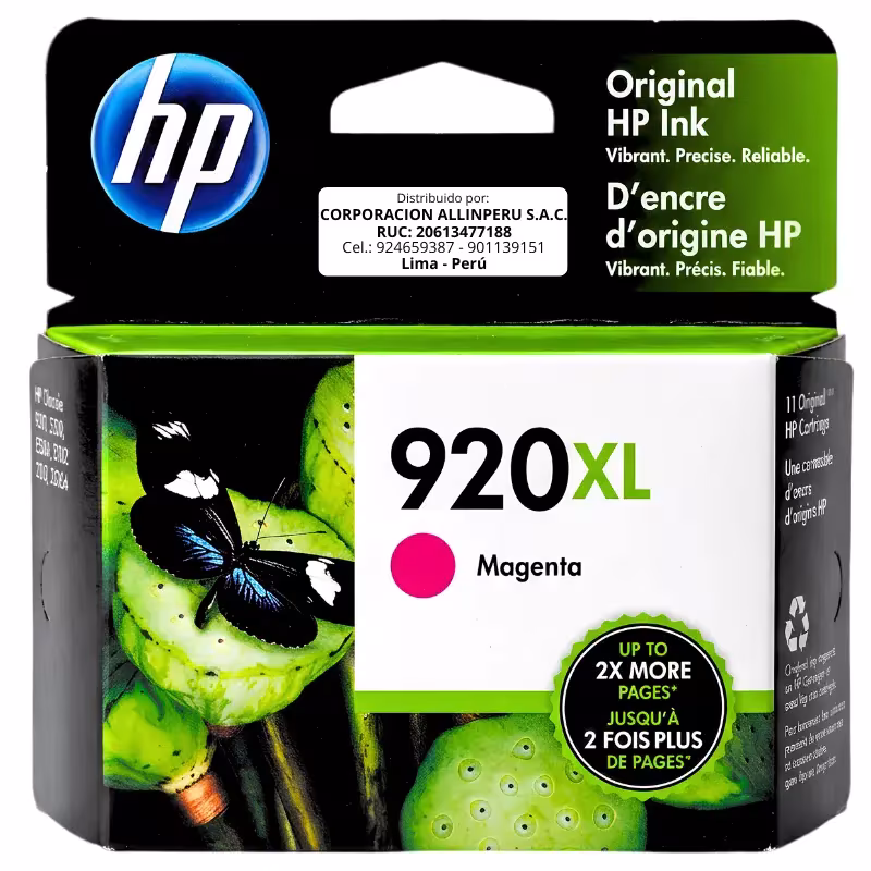 Tinta HP 920XL CD973AL magenta cartucho original frontal