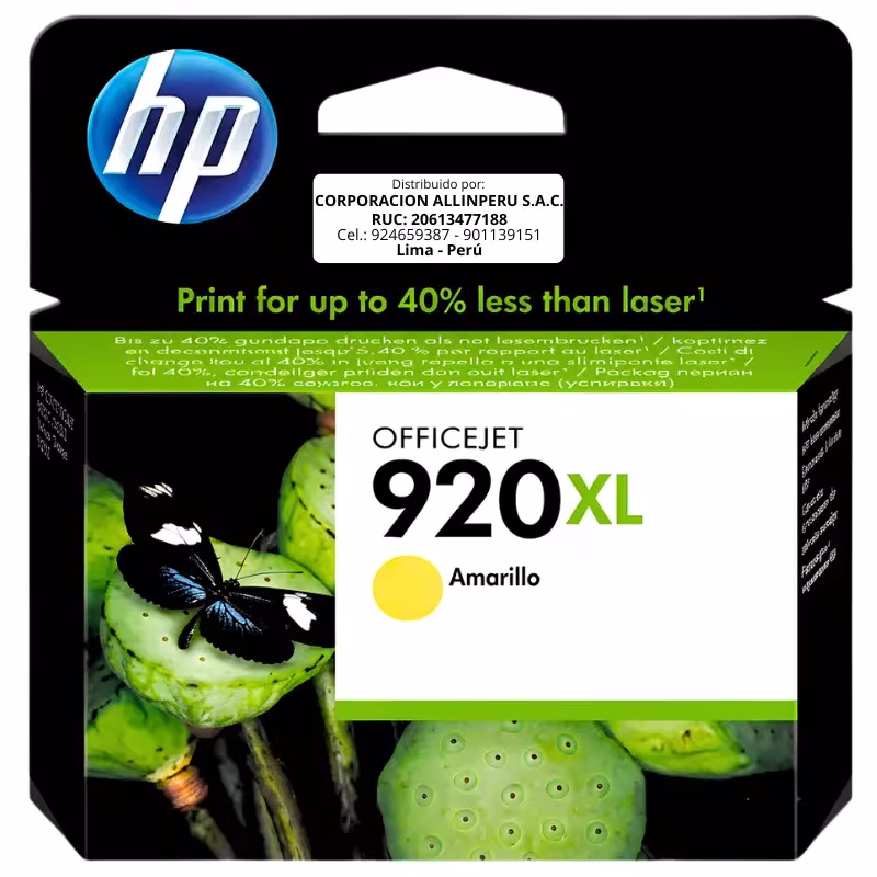 Tinta HP 920XL CD974AL amarillo cartucho original frontal