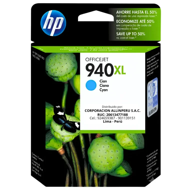 Tinta HP 940XL Cian C4907AL cartucho original frontal