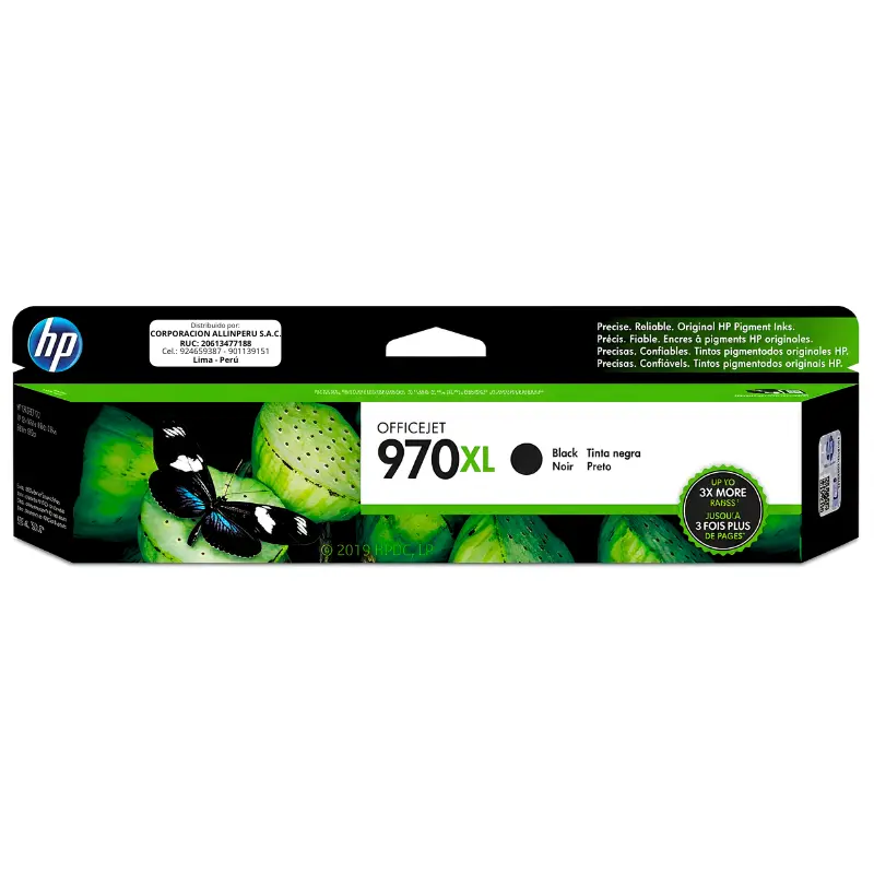 Tinta HP 970XL Negro CN625AM Tinta HP 970XL negro CN625AM cartucho original de frente