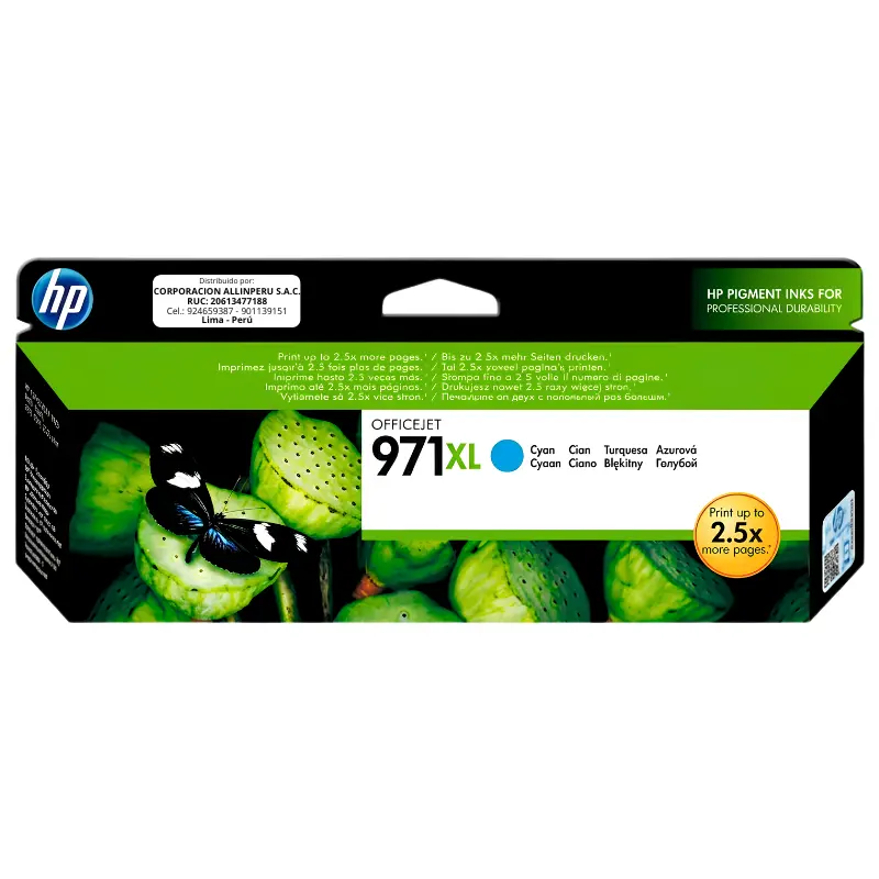 Tinta HP 971XL Cyan CN626AM Tinta HP 971XL cyan CN626AM cartucho original de frente