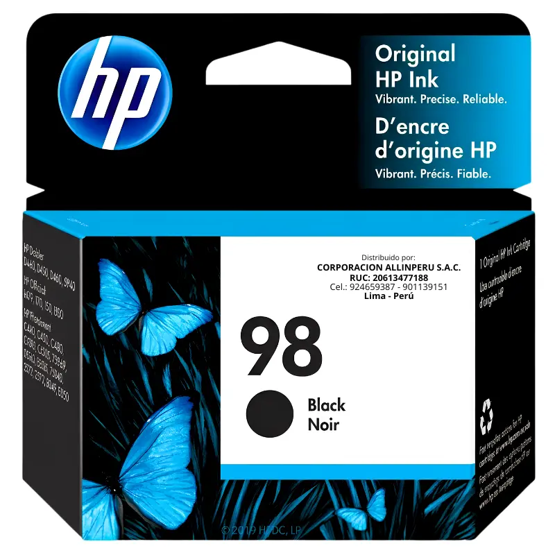 Tinta HP 98 Negro C9364WL - Vista frontal Tinta HP 98 Negro C9364WL cartucho original vista frontal