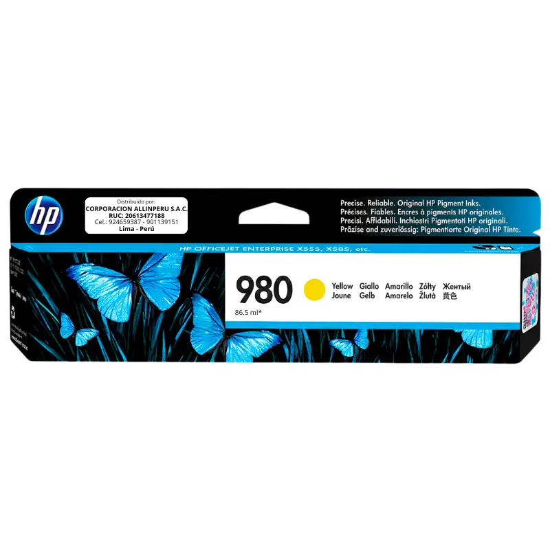 Tinta HP 980 Amarillo D8J09A Tinta HP 980 amarillo D8J09A cartucho original frontal
