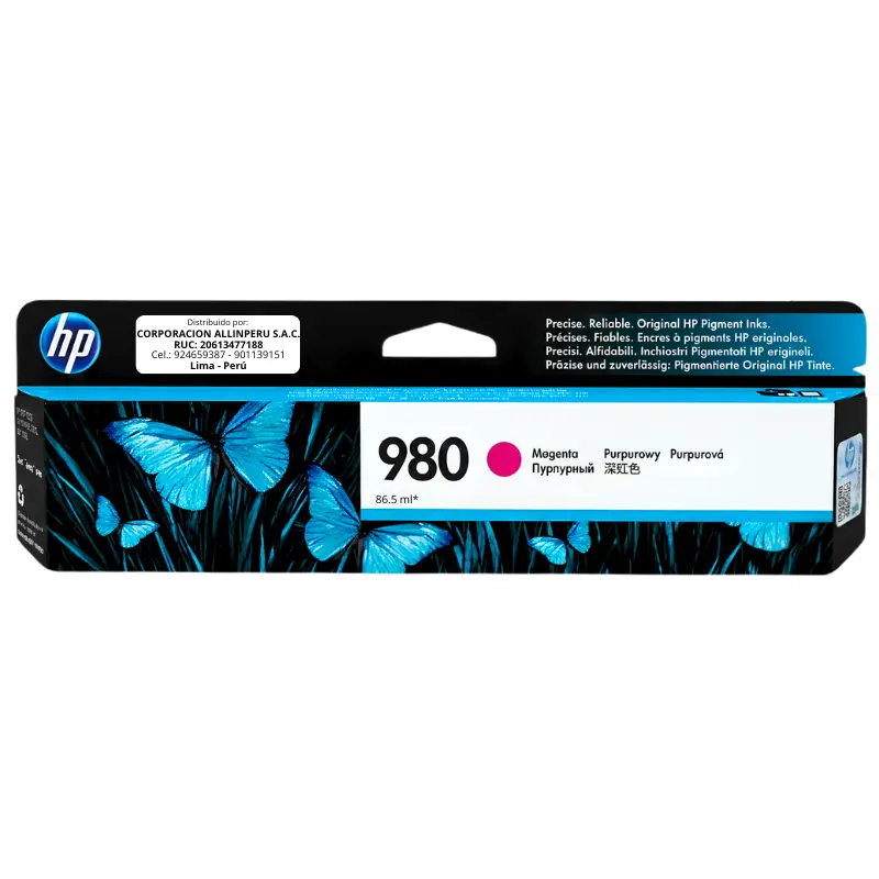 Tinta HP 980 Magenta D8J08A Tinta HP 980 magenta D8J08A cartucho original frontal