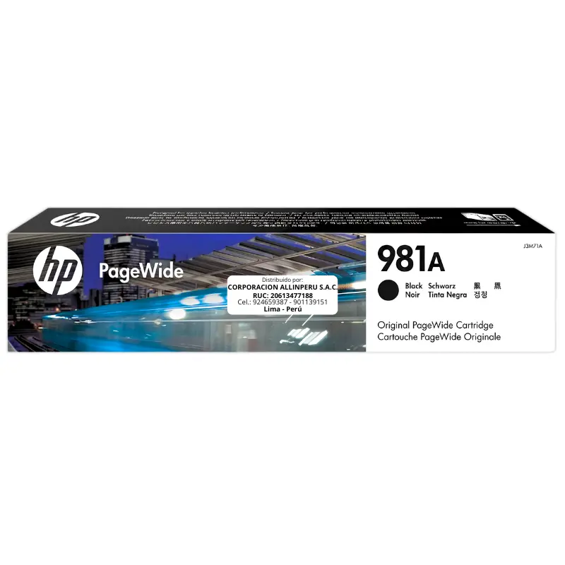 Tinta HP 981A Negro J3M71A — Frontal Tinta HP 981A negro J3M71A original vista frontal del cartucho