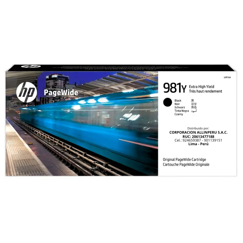 Foto de tinta HP 981Y negro código L0R16A sobre fondo blanco