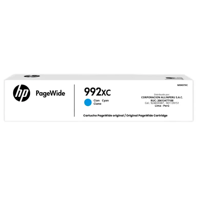 Foto de tinta HP 992X cian M0K07XC empaque original