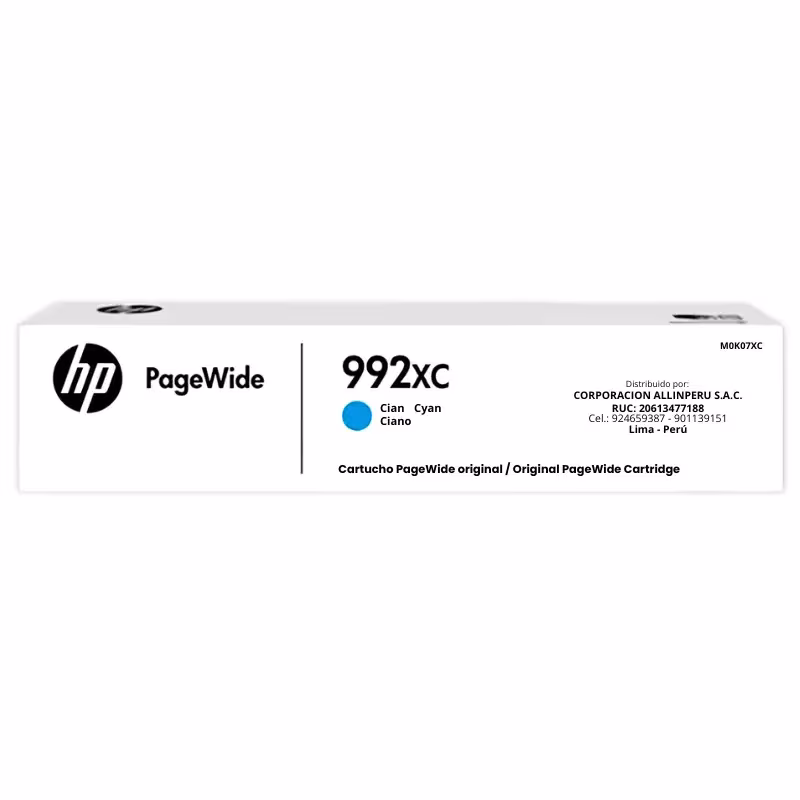 Foto de tinta HP 992X cian M0K07XC empaque original