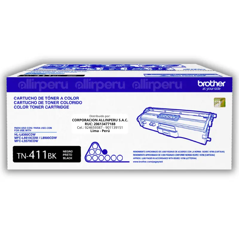 Toner Brother TN-411BK Negro 3,000 Páginas Toner Brother TN-411BK Negro 3,000 Páginas
