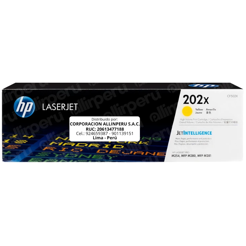 Toner HP 202X Amarillo CF502X para LaserJet M254 M281 y M280 Toner HP 202X Amarillo CF502X para LaserJet M254 M281 y M280