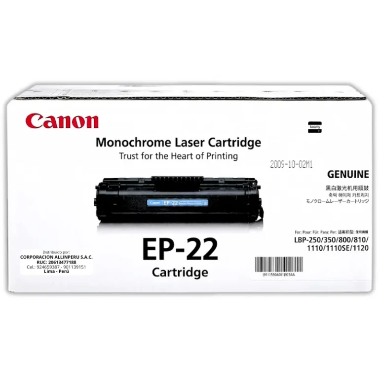Toner Canon EP-22 negro original para impresora LBP800 vista frontal