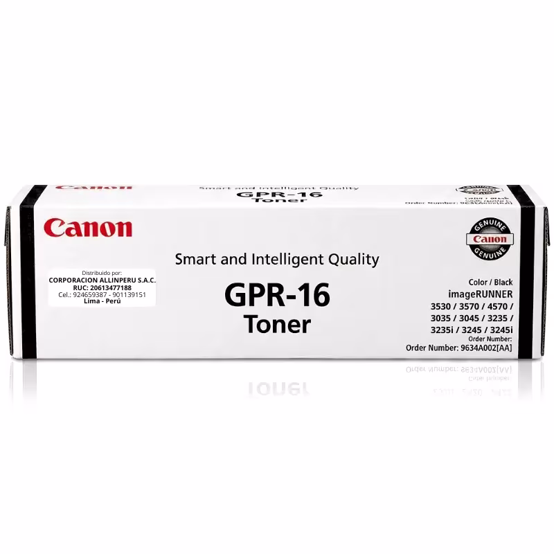 Tóner Canon GPR-16 Negro Original — Vista frontal Tóner Canon GPR-16 Negro original sellado vista frontal