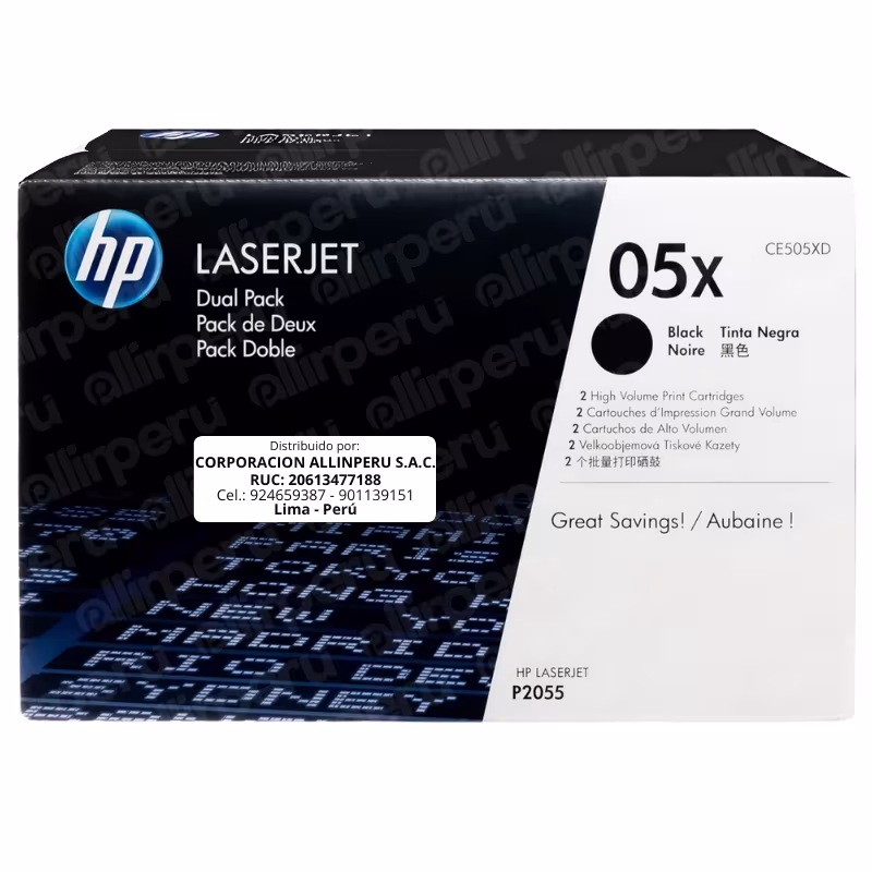 Toner HP 05XD Negro CE505XD para LaserJet P2035 P2050 P2055