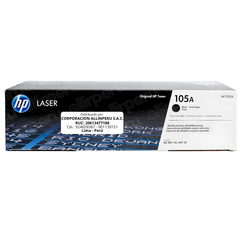 Toner HP 105A Negro W1105A para LaserJet 107A M135 M137