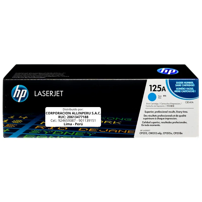 Foto de tóner HP 125A cian CB541A original en vista frontal