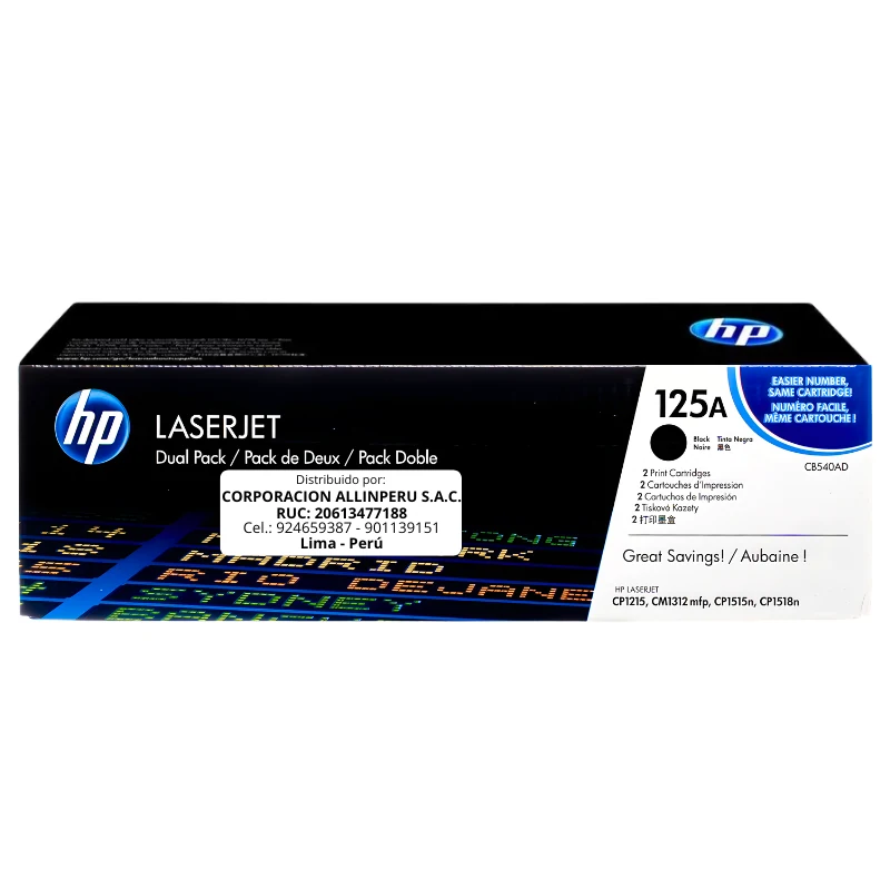 Toner HP 125AD Negro CB540AD para LaserJet CP1215 CP1518 CM1312
