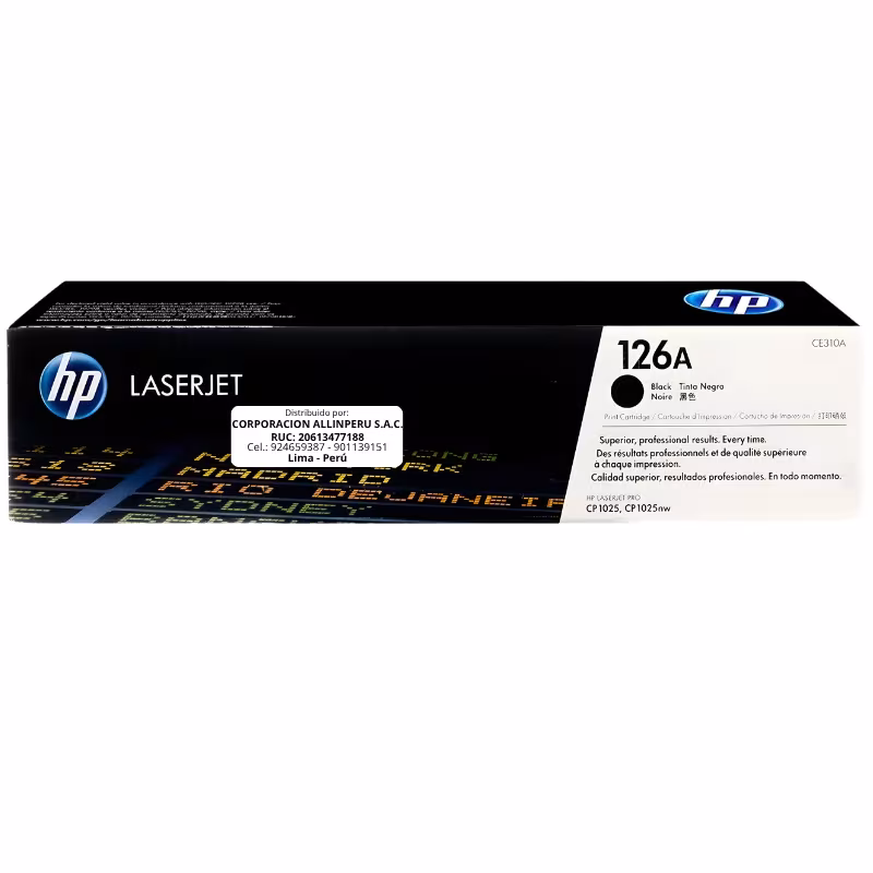 Foto de tóner HP 126A negro CE310A original vista frontal