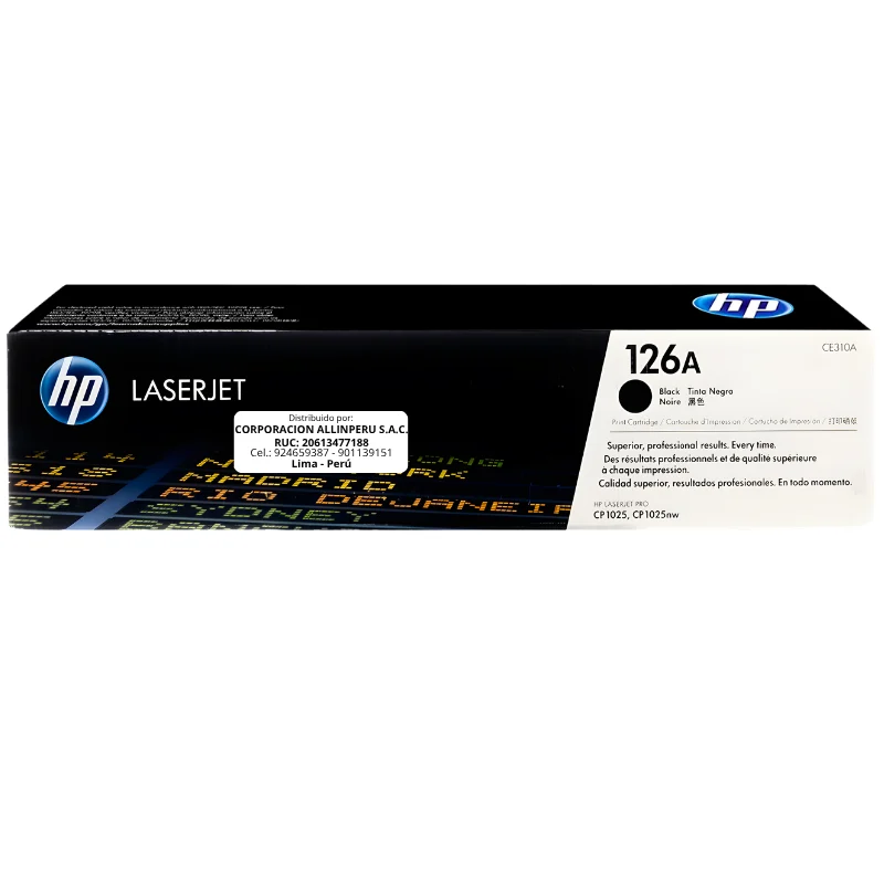 Foto de tóner HP 126A negro CE310A original vista frontal