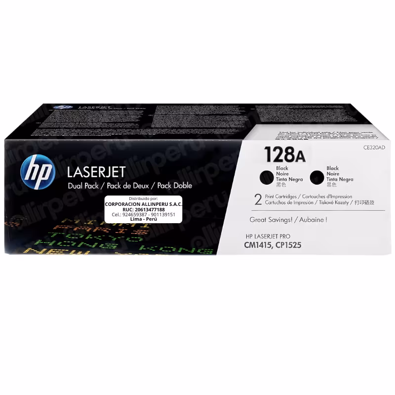 Toner HP 128A Negro CE320AD para LaserJet Pro CM1415 CP1525