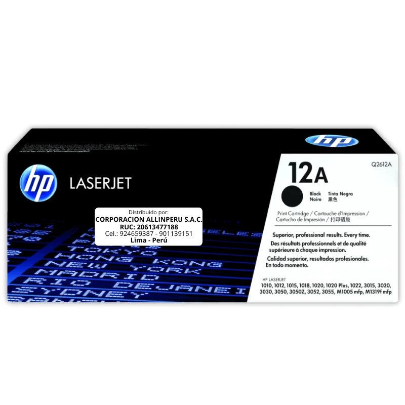 Foto de tóner HP 12A negro Q2612A vista frontal