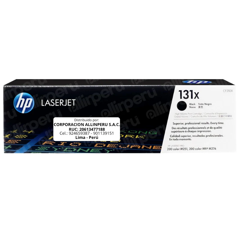 Toner HP 131X Negro CF210X para LaserJet M251 M276 Toner HP 131X Negro CF210X para LaserJet M251 M276