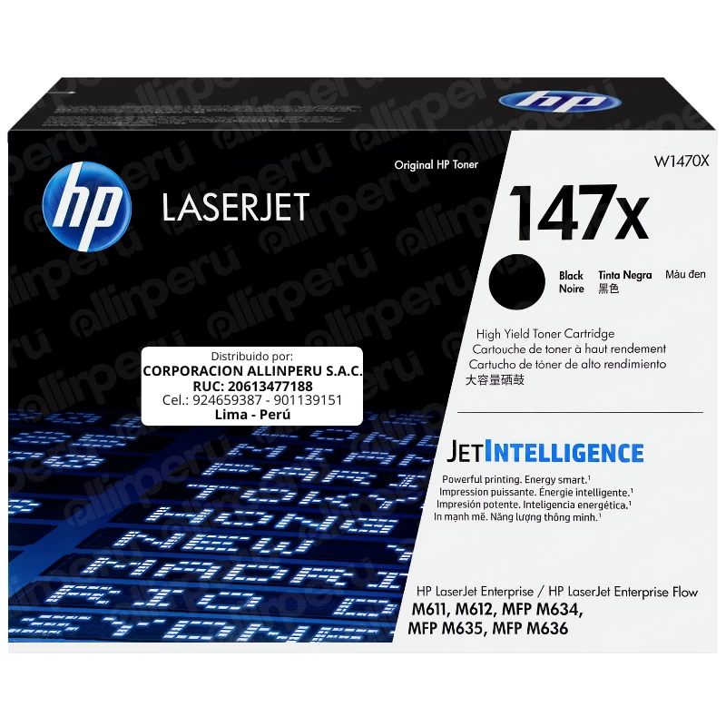 Toner HP 147x Negro W1470X para LaserJet M610 M611 M612 M634 M635 M636