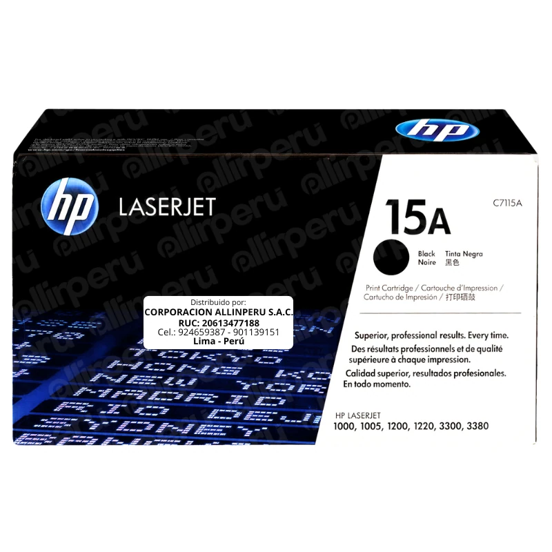 Tóner HP 15A Negro C7115A para LaserJet 1200 3300 3310 3320 3330 3380