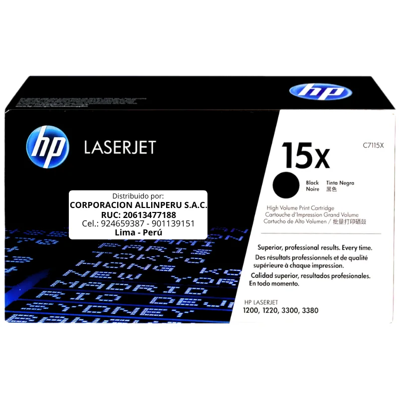 Foto de toner HP 15X negro C7115X original vista frontal