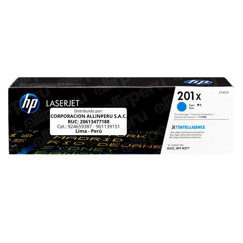 Toner HP 201X Cian CF401X para LaserJet M277 M252 M274