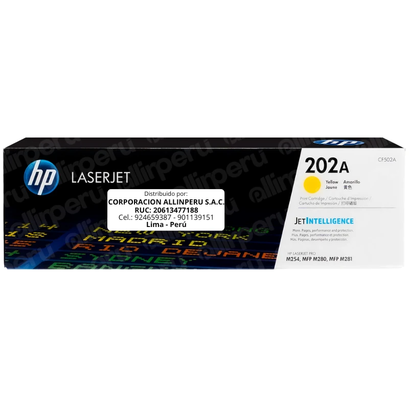 Toner HP 202A Amarillo CF502A para LaserJet Pro M254 M280 y M281 Toner HP 202A Amarillo CF502A para LaserJet Pro M254 M280 y M281