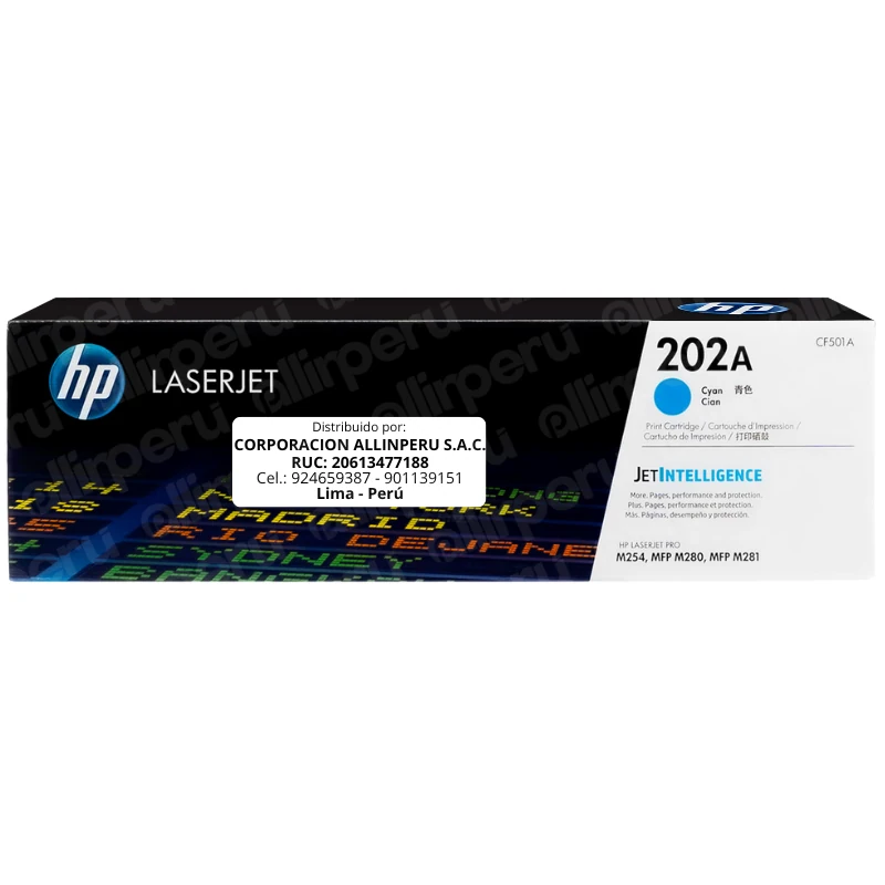Toner HP 202A Cian CF501A para LaserJet Pro M254 M280 y M281 Toner HP 202A Cian CF501A para LaserJet Pro M254 M280 y M281