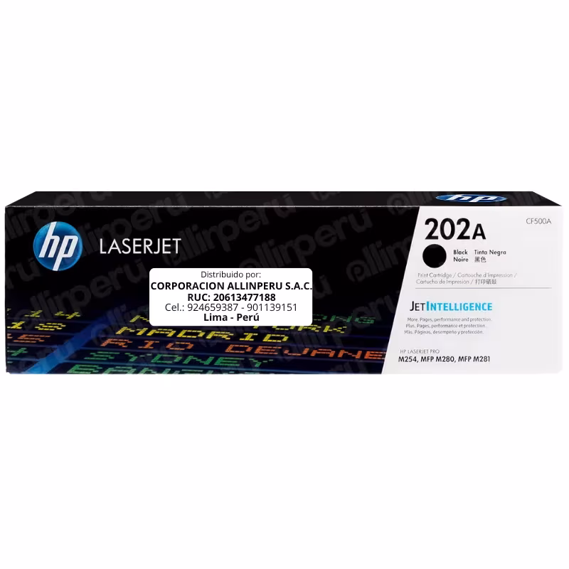 Toner HP 202A Negro CF500A para LaserJet Pro M254 M280 y M281