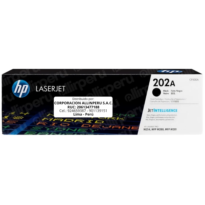 Toner HP 202A Negro CF500A para LaserJet Pro M254 M280 y M281 Toner HP 202A Negro CF500A para LaserJet Pro M254 M280 y M281