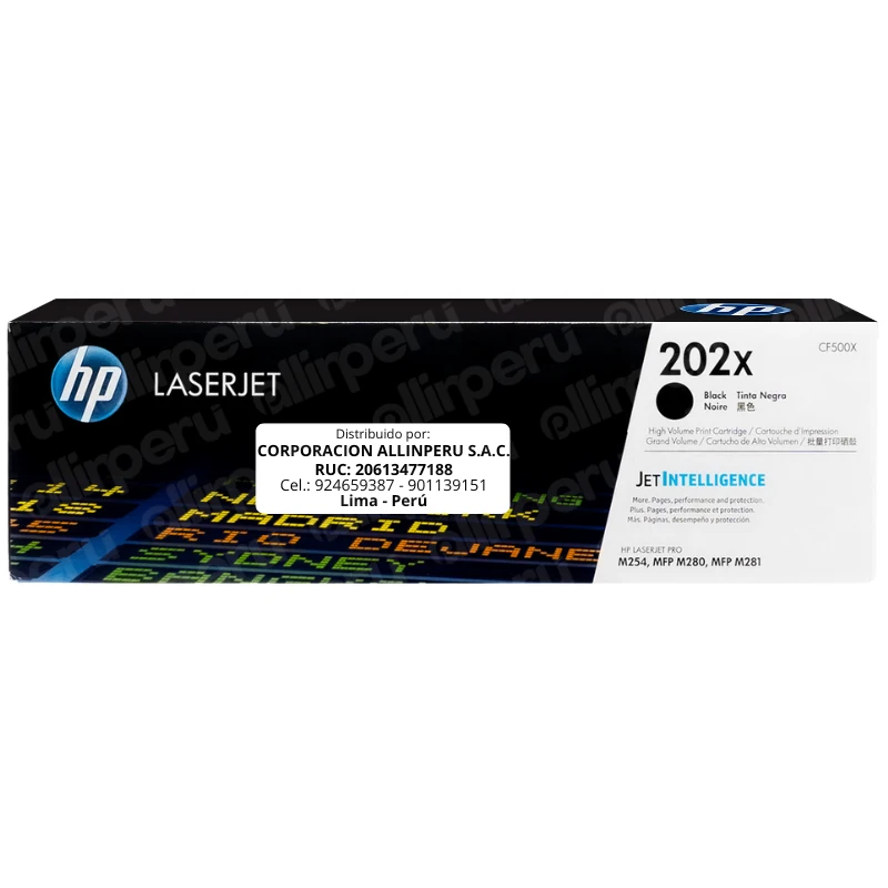 Toner HP 202X Negro CF500X para LaserJet M254 M281 y M280 Toner HP 202X Negro CF500X para LaserJet M254 M281 y M280