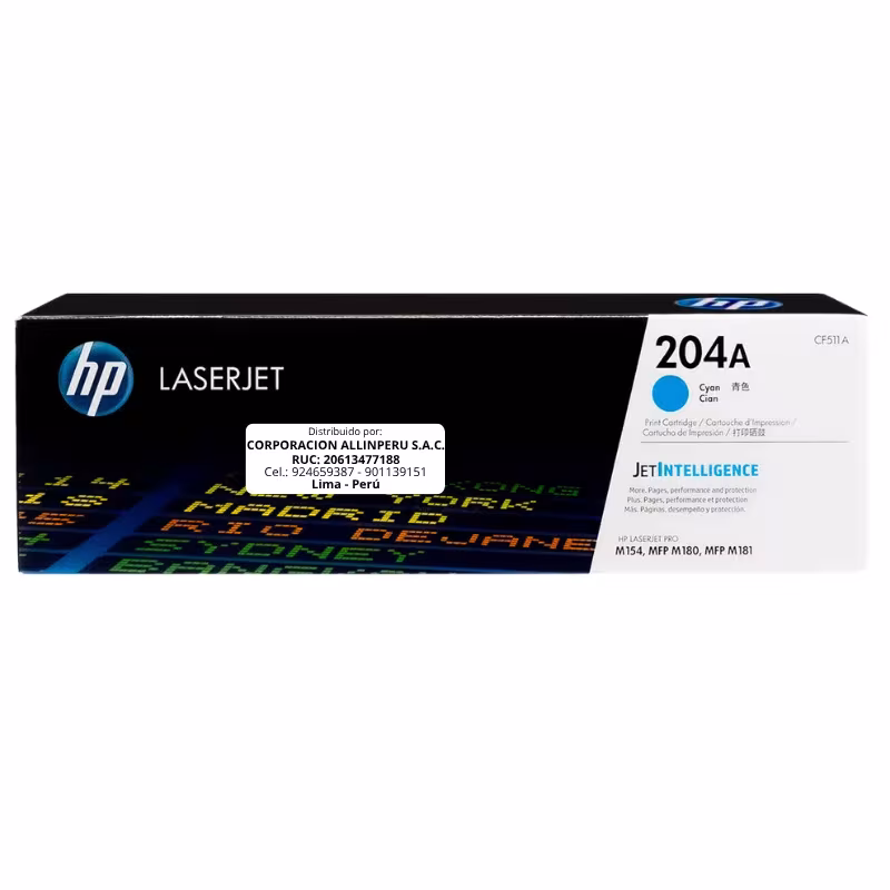 Foto de tóner HP 204A cian CF511A original vista frontal