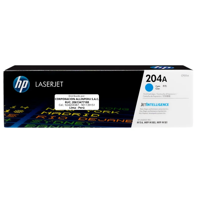 Foto de tóner HP 204A cian CF511A original vista frontal